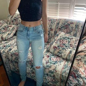 American Eagle ripped high rise jeans